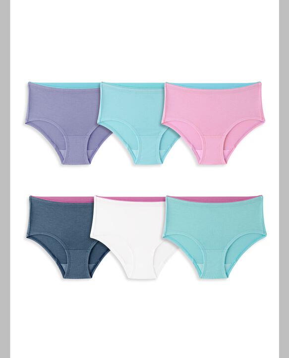 Girls' True Comfort 360 Stretch Brief Underwear, 6 Pack Assorted Rotation 1