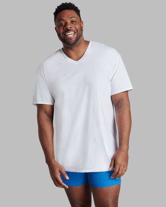 Tall Men's Short Sleeve V-neck T-Shirt, White 6 Pack 
