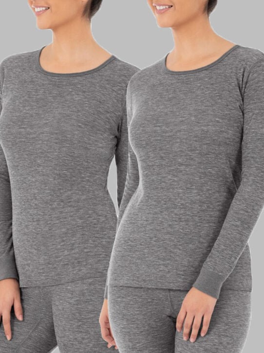 Women's Crew Neck Waffle Thermal Top, 2 Pack SMOKE INJECTION HEATHER/SMOKE INJECTION HEATHER