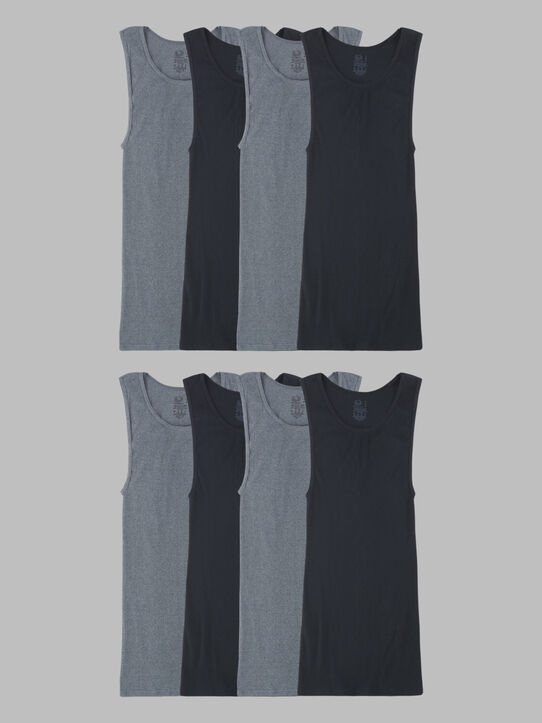 Men's Active Cotton blend A-Shirt, Black and Gray 8 Pack Black and Gray