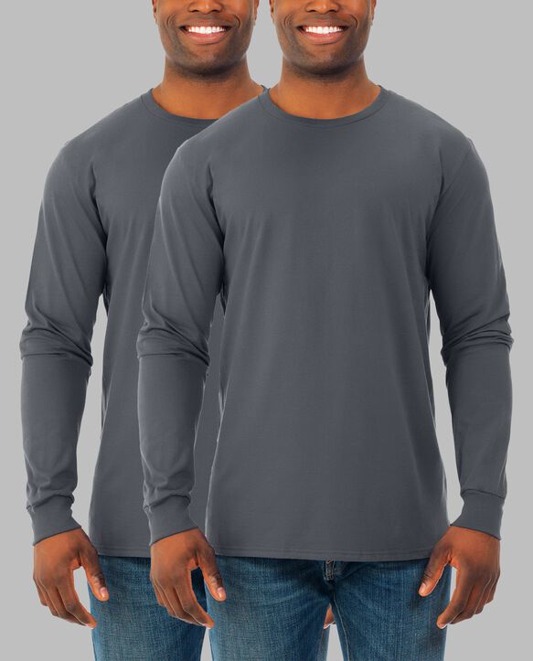 Men's Soft Long Sleeve Crew T-Shirt, Extended Sizes 2 Pack Charcoal
