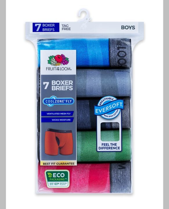 Boys' EverSoft CoolZone Stripe Boxer Brief, 7 Pack 