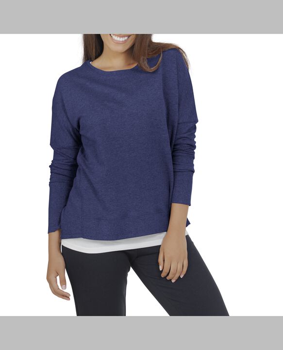 Women's Essentials Long Sleeve French Terry Top, 1 Pack T Blue Heather