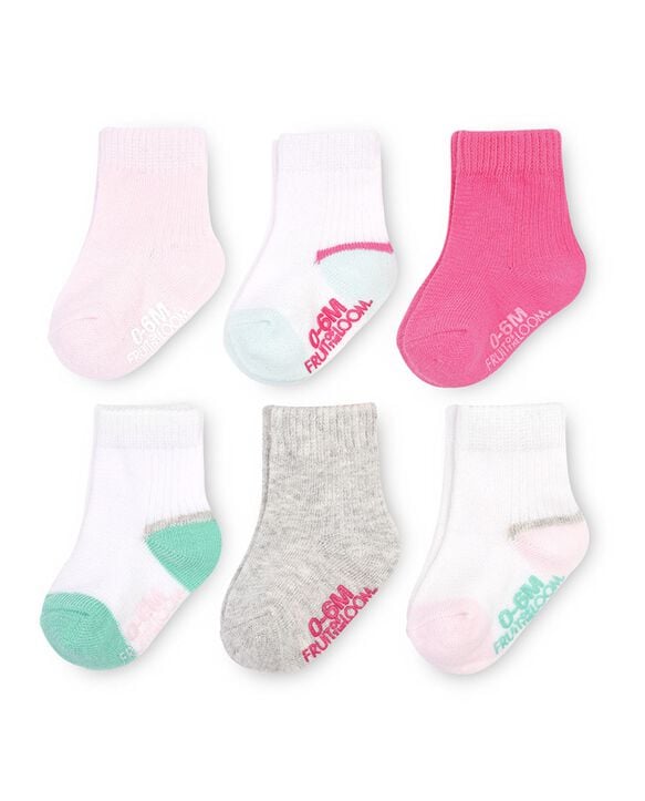 Baby Girls' Grow & Fit Socks, Assorted 6 Pack 