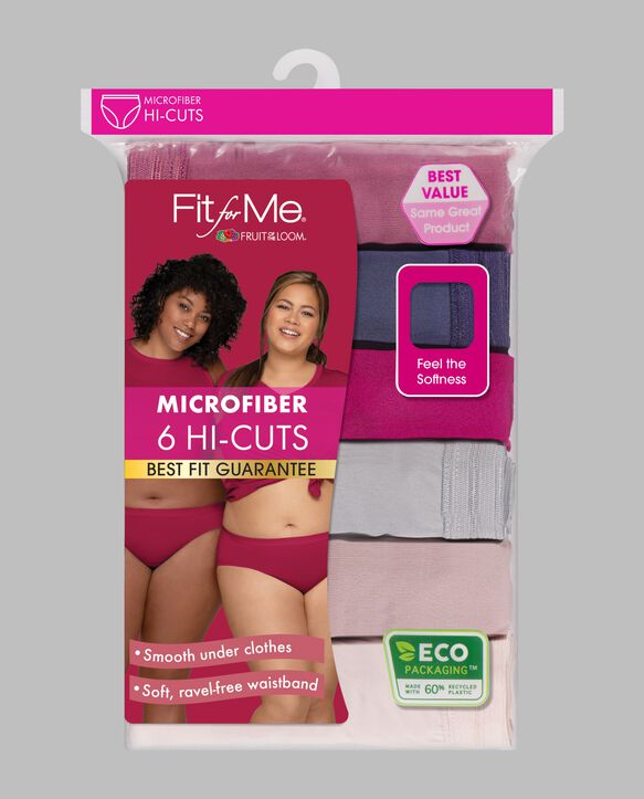Women's Plus Fit for Me® Microfiber Hi-Cut Panty, Assorted 6 Pack ASSORTED