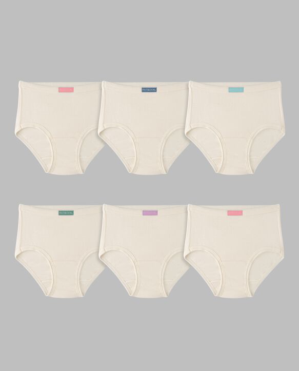 Toddler Girls' Natural Cotton Brief Underwear, 6 Pack Assorted