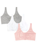 Women's Beyond Soft Front Closure Cotton Bra, 3-Pack BLUSHING ROSE/GREY HEATHER/WHITE