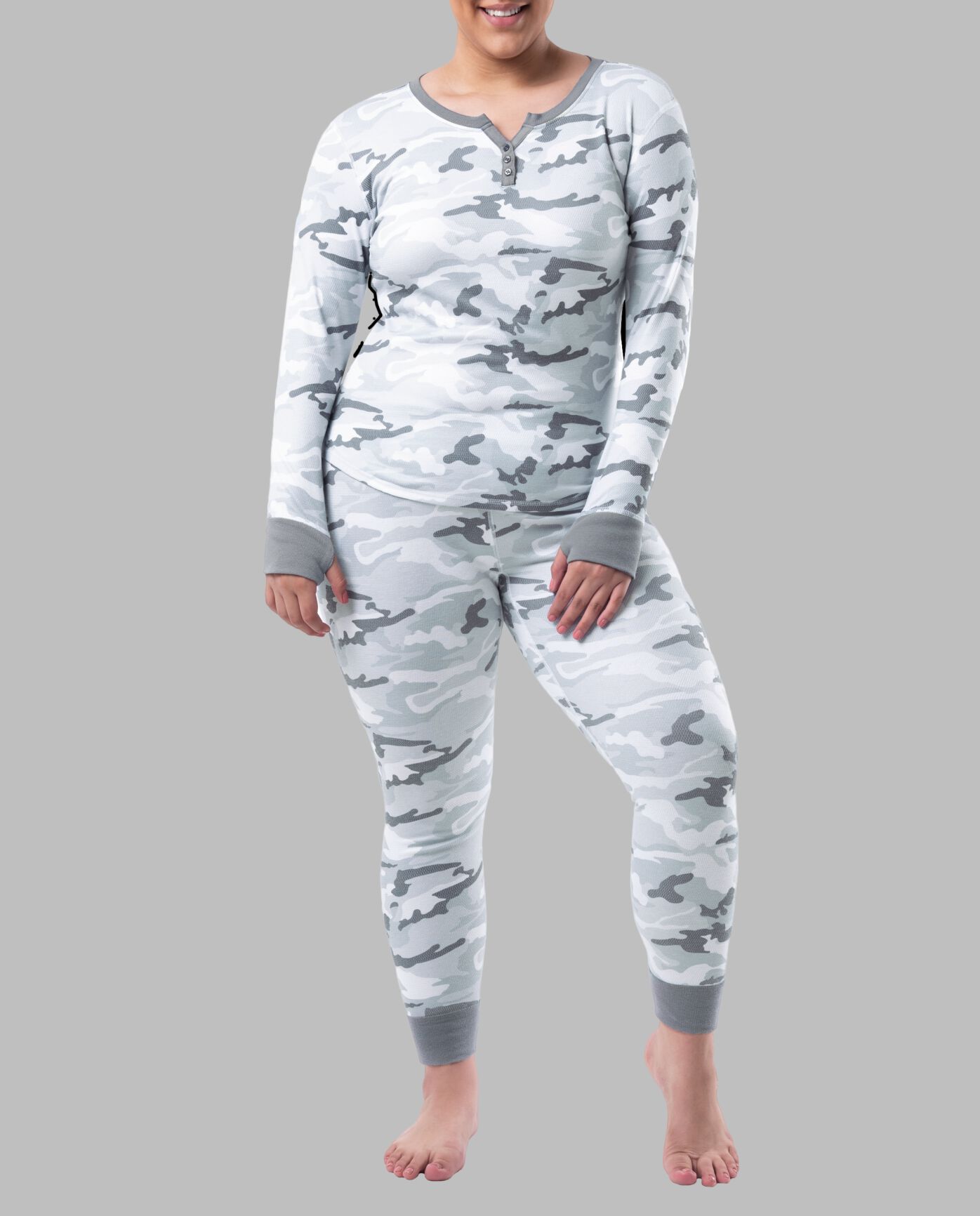 Women's Raschel Henley Top and Pant, 2-Piece Pajama Set SPRING FOG CAMO