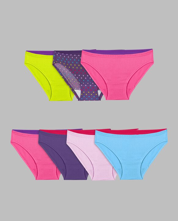 Girl's Breathable Micro-Mesh Bikini Underwear, Assorted 6+1 Bonus Pack