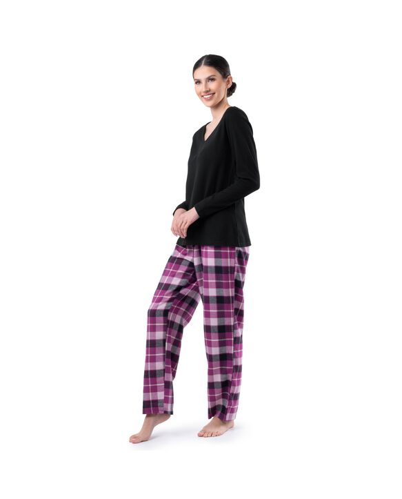 Women's Flannel Top and Bottom Set BLACK/PLAID