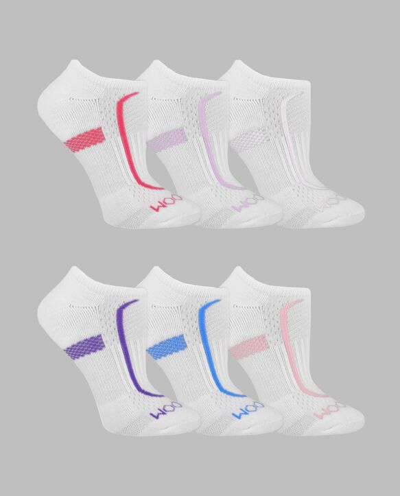 Women's Coolzone® Cotton Cushioned No Show Tab Socks, 6 Pack WHITE