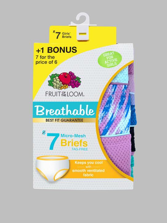 Girl's Breathable Micro-Mesh Brief Underwear, Assorted 6+1 Bonus Pack Assorted 1