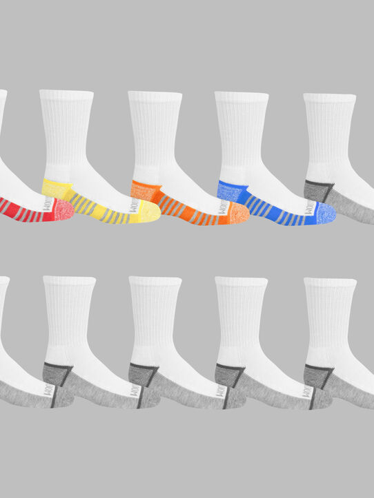 Boys' Sport Crew Socks, 10 Pack WHITE