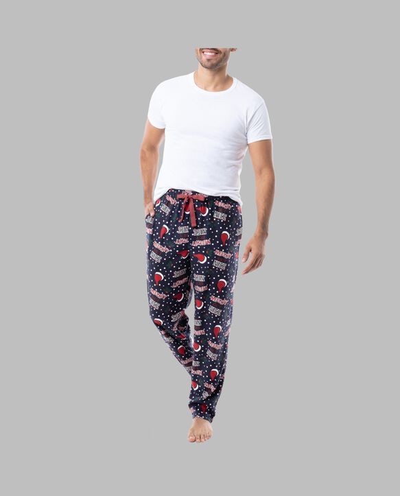 Fruit of the Loom Men's Holiday and Plaid Microfleece Sleep Pant, 2 Pack NAUGHTY BUT NICE/NAVY PLAID