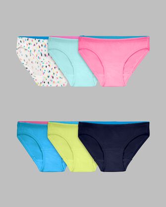 Girls' Breathable Micro-Mesh Bikini Underwear, Assorted 6 Pack ROT. 3