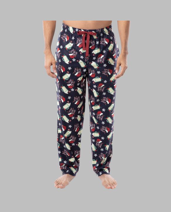 Fruit of the Loom Men's Holiday and Plaid Microfleece Sleep Pant, 2 Pack JOLLY/GREEN BUFFALO CHECK