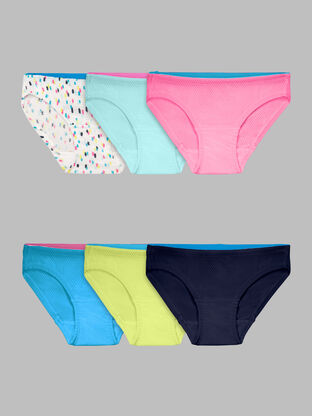 Girls' Breathable Micro-Mesh Bikini Underwear, Assorted 6 Pack 