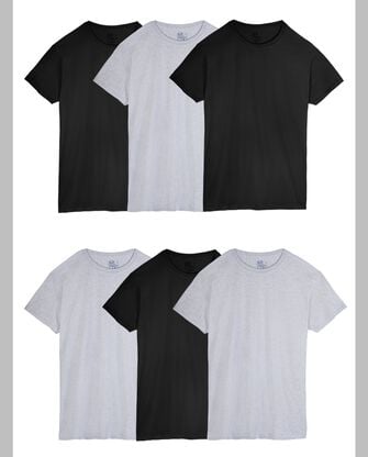 Men's Short Sleeve Crew T-Shirt, Extended Sizes Black and Grey 6 Pack ASSORTED