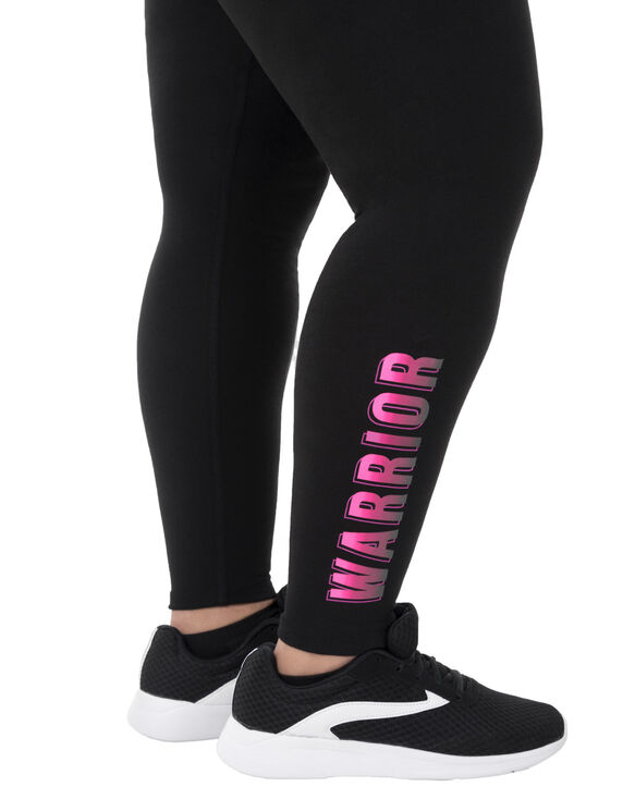 Fit For Me by Fruit of the Loom Ladies Plus Size Graphic Leggings BLACK GRAPHIC "WARRIOR"