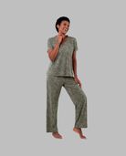 Women's Soft & Breathable V-Neck T-shirt and Pants, 2-Piece Pajama Set NATURAL ANIMAL