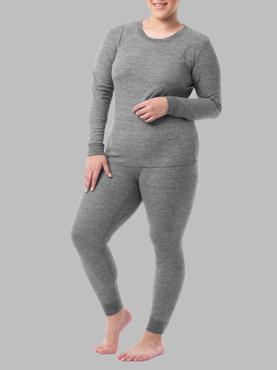 Women's Plus Size Waffle Thermal Crew Top and Bottom Set SMOKE INJECTION HEATHER/SMOKE INJECTION HEATHER