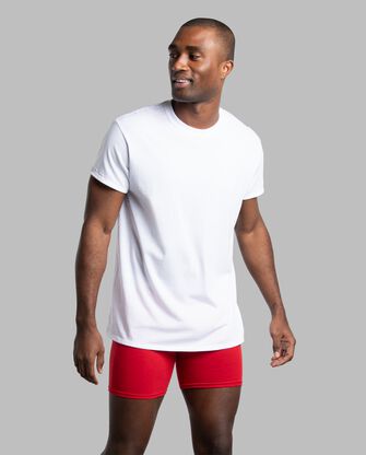 Men's Short Sleeve Active Cotton Blend White Crew T-Shirts, 8 Pack 