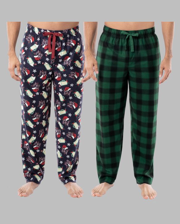 Fruit of the Loom Men's Holiday and Plaid Microfleece Sleep Pant, 2 Pack 
