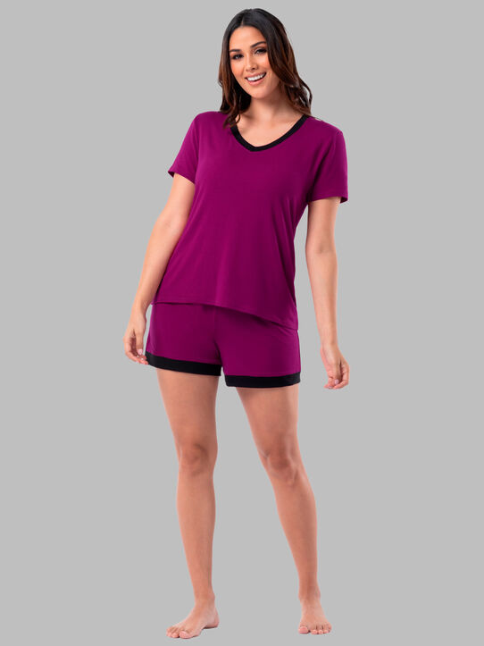Women's Soft & Breathable V-Neck T-shirt and Shorts, 2-Piece Pajama Set BOYSENBERRY