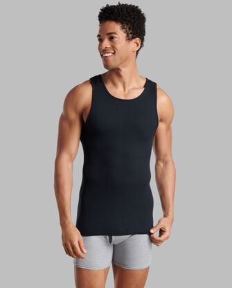 Men's Active Cotton Blend A-Shirt, Black and Grey 8 Pack 