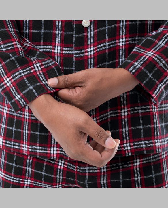 Fruit of the Loom Men's Flannel Pajama, 2 Piece Set BLACK PLAID