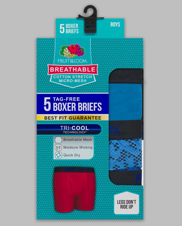 Boys' Breathable Cooling Cotton Mesh Boxer Briefs, Assorted 5 Pack ASSORTED