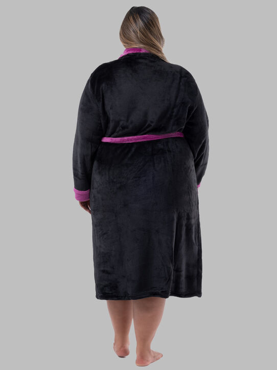 Women's Plus Fleece Robe BLACK/ROYAL BERRY