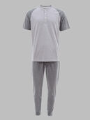 Fruit of the Loom Men's Jersey Short Sleeve Henley Top and Jogger Pant, 2 Piece Set GREY HEATHER