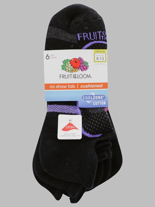 Women's CoolZone® No Show Tab Socks Black Assorted, 6 Pack, Size 4-10 BLACK MULTI 2