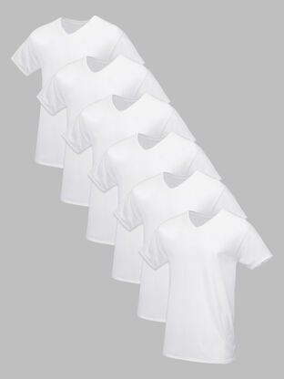 Tall Men's Short Sleeve V-neck T-Shirt, White 6 Pack 