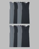 Men's Active Cotton blend A-Shirt, Black and Gray 8 Pack Black and Gray