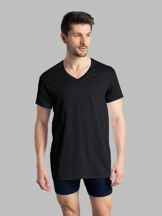 Men's Short Sleeve V-Neck T-Shirt, Black 6 Pack Assorted