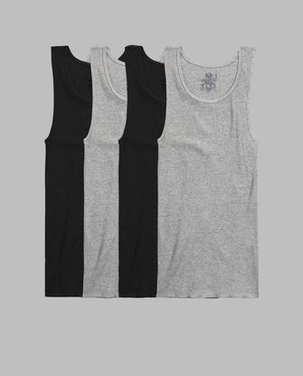 Men's A-Shirt, Extended Sizes Black and Grey 4 Pack ASST