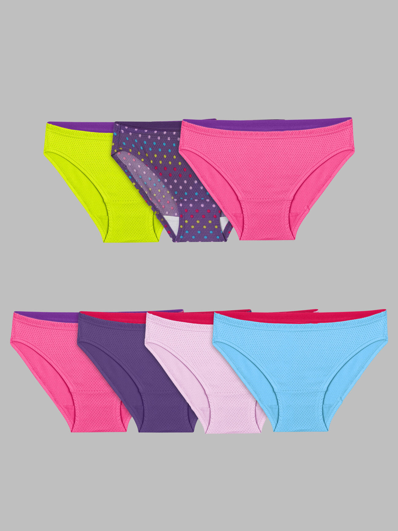 Girl's Breathable Micro-Mesh Bikini Underwear, Assorted 6+1 Bonus Pack 