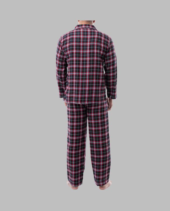 Fruit of the Loom Men's Flannel Pajama, 2 Piece Set BLACK PLAID