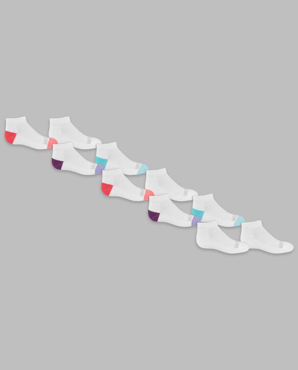 Girls' Everyday Soft Cushioned Low Cut Socks, 10 Pack, Size 10.5-4 WHITE, WHITE/PURPLE, WHITE/PINK, WHITE/BLUE