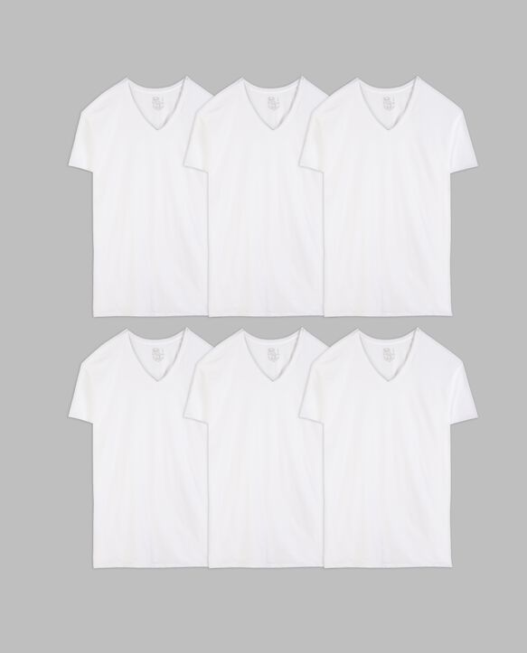 Men's Short Sleeve V-neck T-Shirt, White 6 Pack 