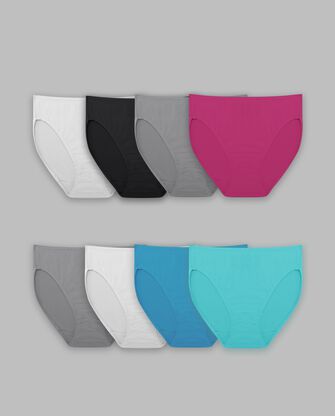 Women's Breathable Micro-Mesh Hi-Cut Panty, Assorted 6+2 Bonus Pack 