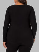 Women's Plus Size Crew Neck Waffle Thermal Top, 2 Pack BLACK/BLACK