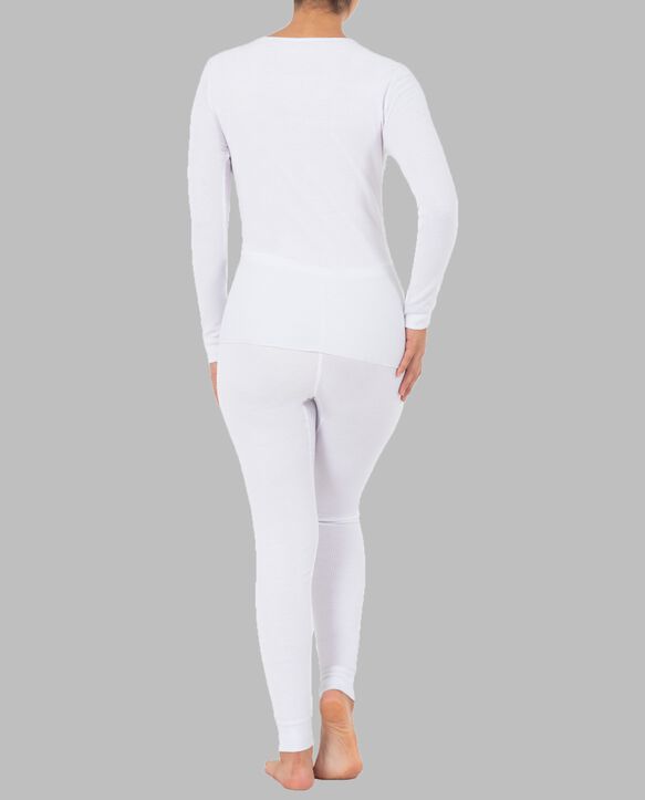 Women's Thermal Crew Top and Bottom, 2 Piece Set WHITE/WHITE