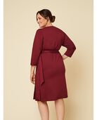 Women’s Seek No Further Plus Size Ponte ¾ Sleeve V-Neck Wrap Dress Maroon
