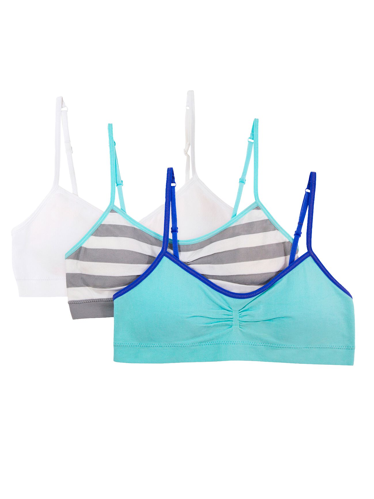 Girl's Seamless Trainer Bra with Removable Modesty Pads 3 Pack MED STRIPE / SOFT BLUE / WHITE