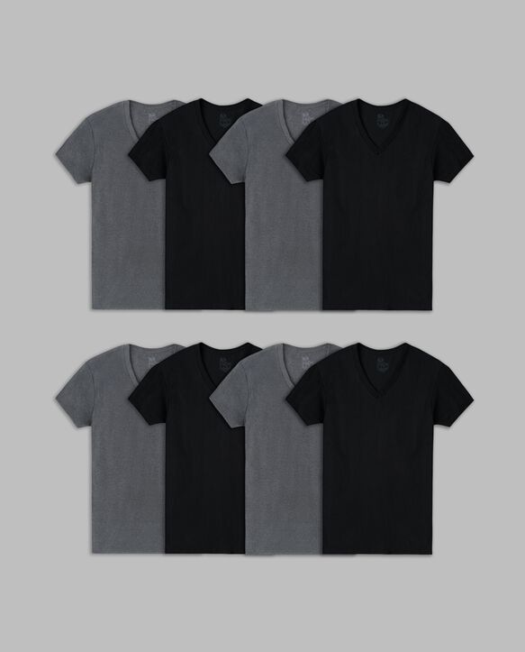 Men's Short Sleeve Active Cotton V-neck T-Shirt, Black and Gray 8 Pack Black and Gray