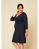 Women’s Seek No Further Plus Size Ponte ¾ Sleeve V-Neck Wrap Dress Brilliant Black