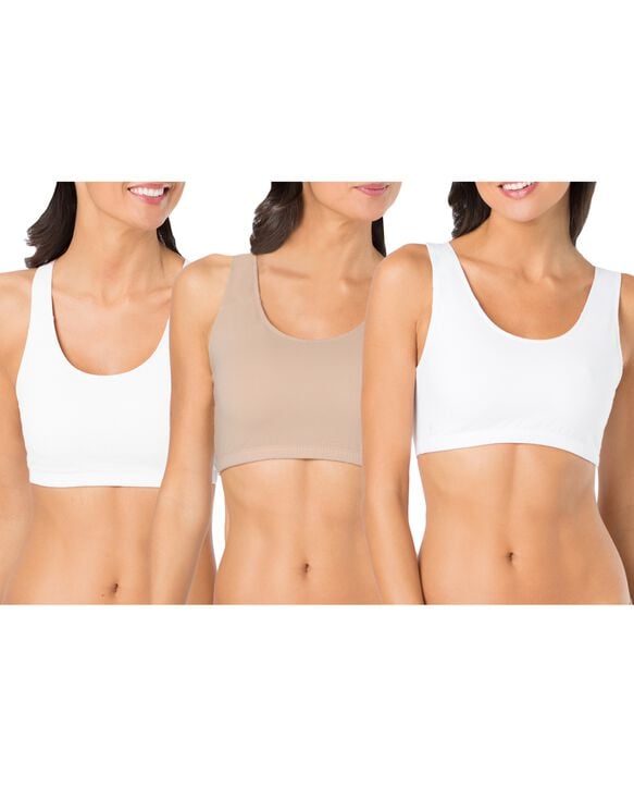 Women's Tank Style Sports Bra, 3 Pack WHITE/ SAND/ WHITE